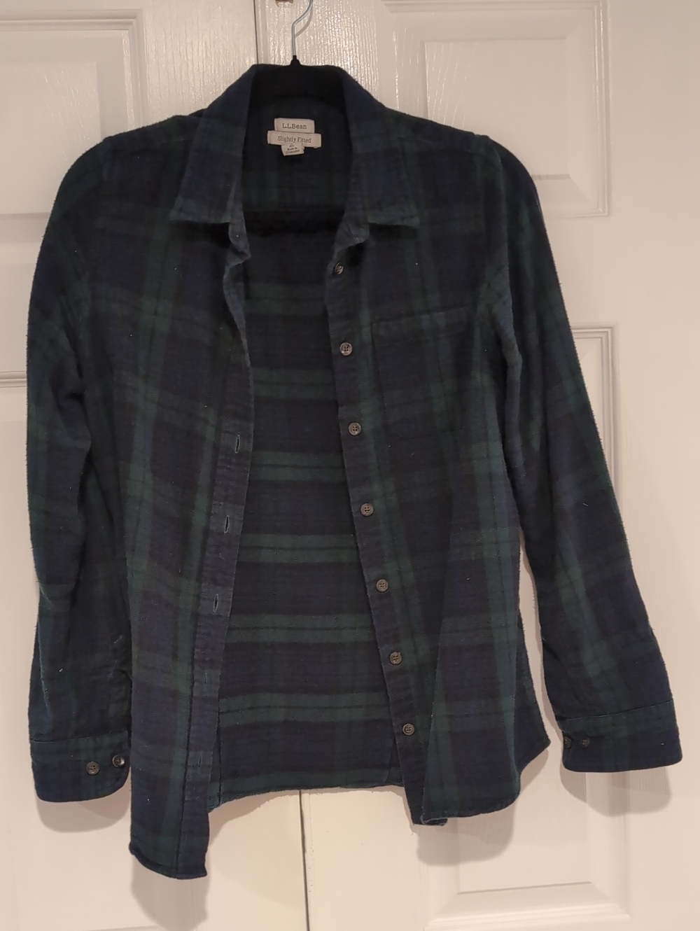 LLBean 100% Cotton Slightly Fitted Blackwatch Plaid Flannel - S